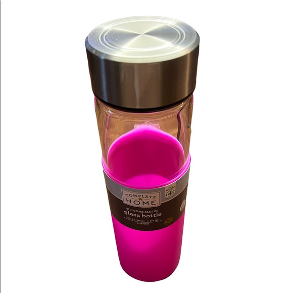 Black/Navy/Pink Wide Mouth Glass Water Bottle with Sleeve - Picture 3 of 6